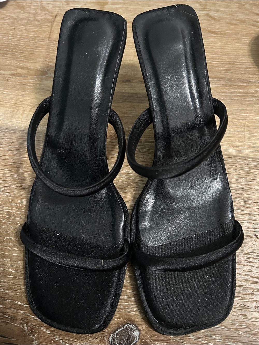 Black Strappy Square-Toe Heeled Sandals - Women's